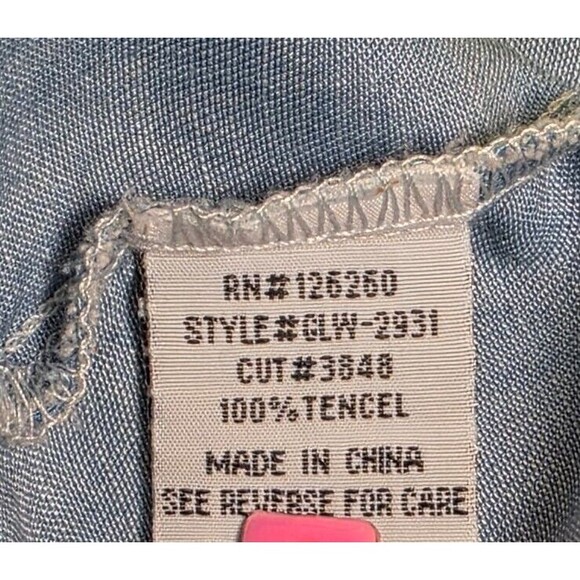 Saks Womens Chambray Blouse Western Boho Long Sleeve Button Up Shirt Blue Large - Picture 4 of 15